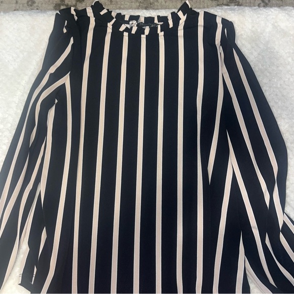 Adrianna Papell Womens Blouse Long Sleeves Stripes Office Work Top Size Large - Picture 3 of 7